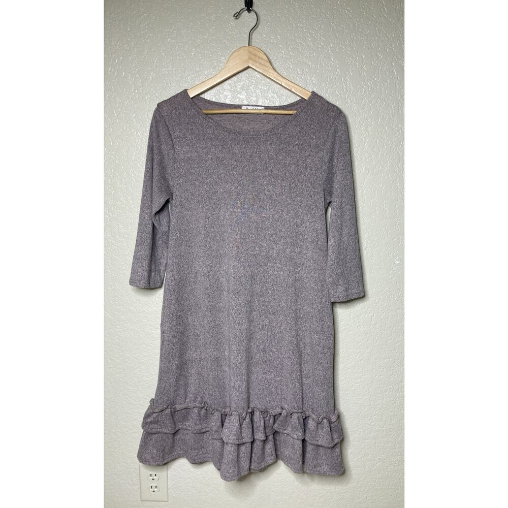 You & Me Sweater Knit Dress Heathered Pink 3/4 Sleeve Ruffle Hem Womens XL